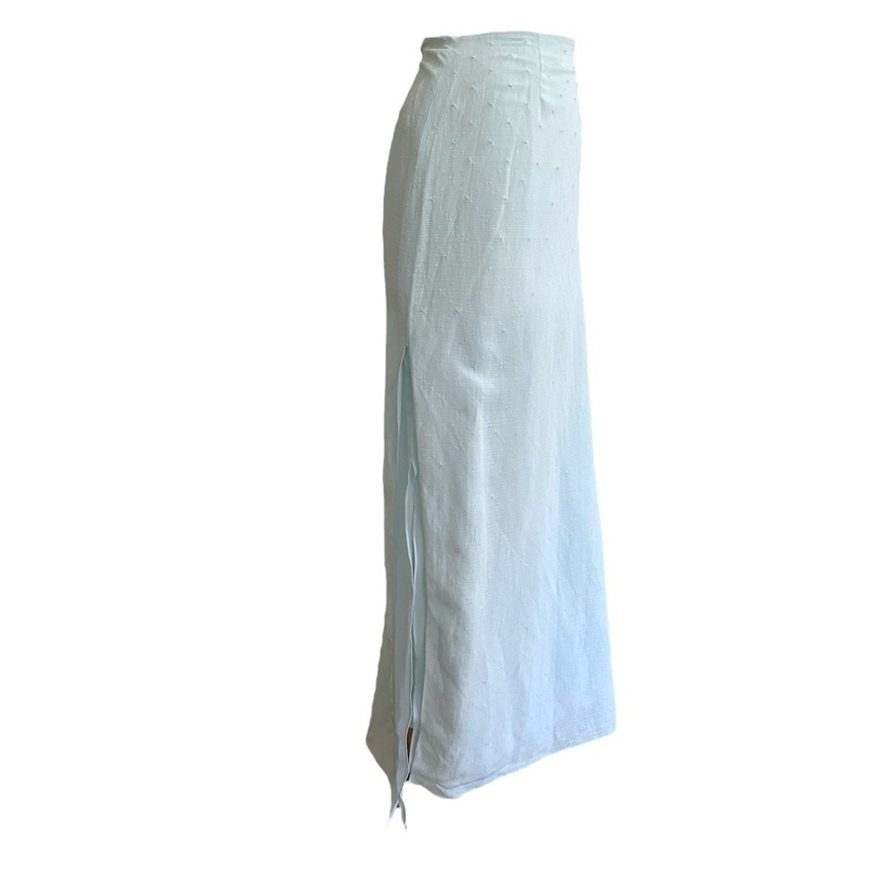 Vintage Joseph Szigeti‎ Powder Blue Linen Blend Skirt Long Beachy Coastal Sz 12 - Picture 6 of 16